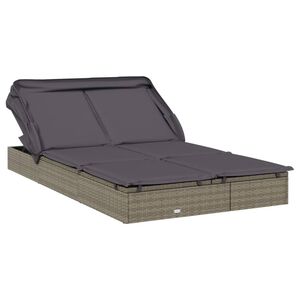 vidaXL 2-Person Sunbed with Foldable Roof Grey 213x118x97 cm Poly Rattan