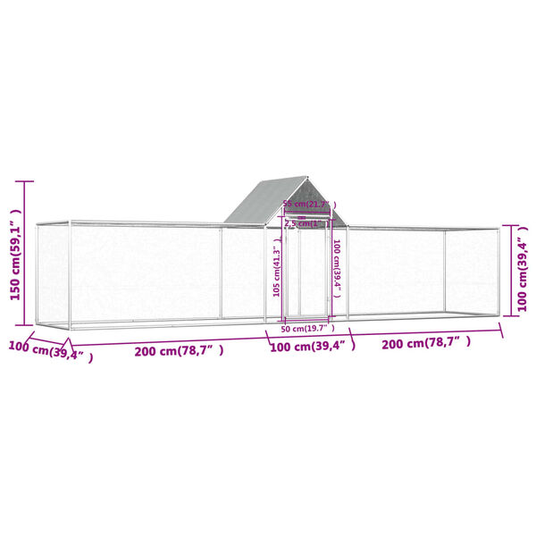 vidaXL Chicken Coop 5x1x1.5 m Galvanised Steel