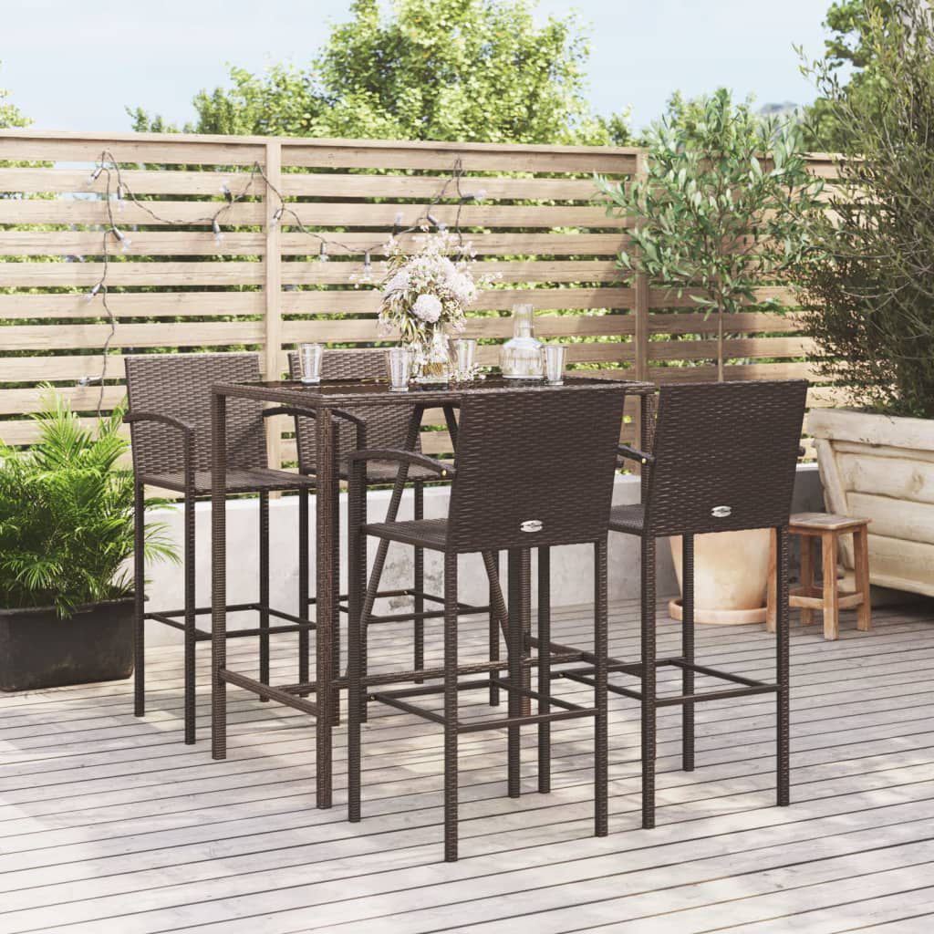 vidaXL 5 Piece Garden Bar Set Brown Poly Rattan