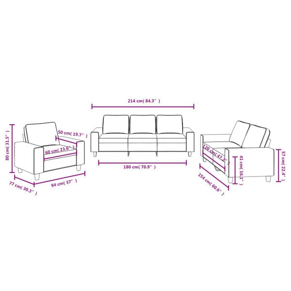 vidaXL 3 Piece Sofa Set Black Fabric