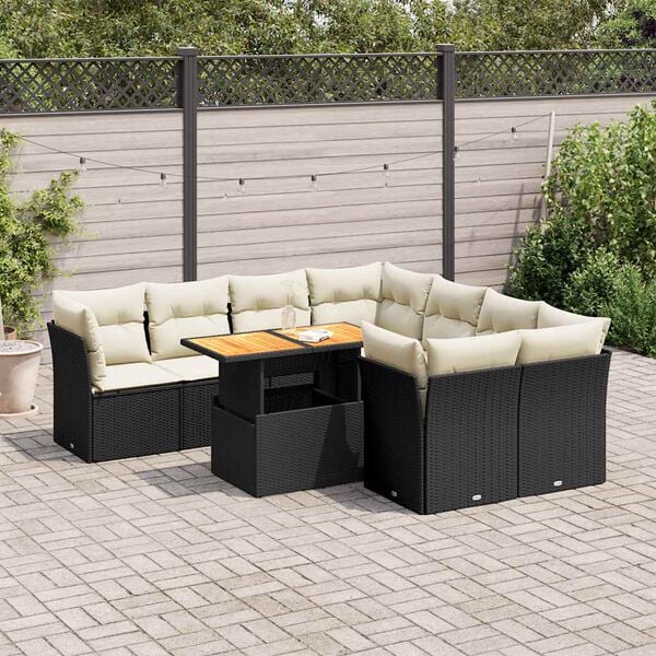 vidaXL 9 Piece Garden Sofa Set with Cushions Black Poly Rattan
