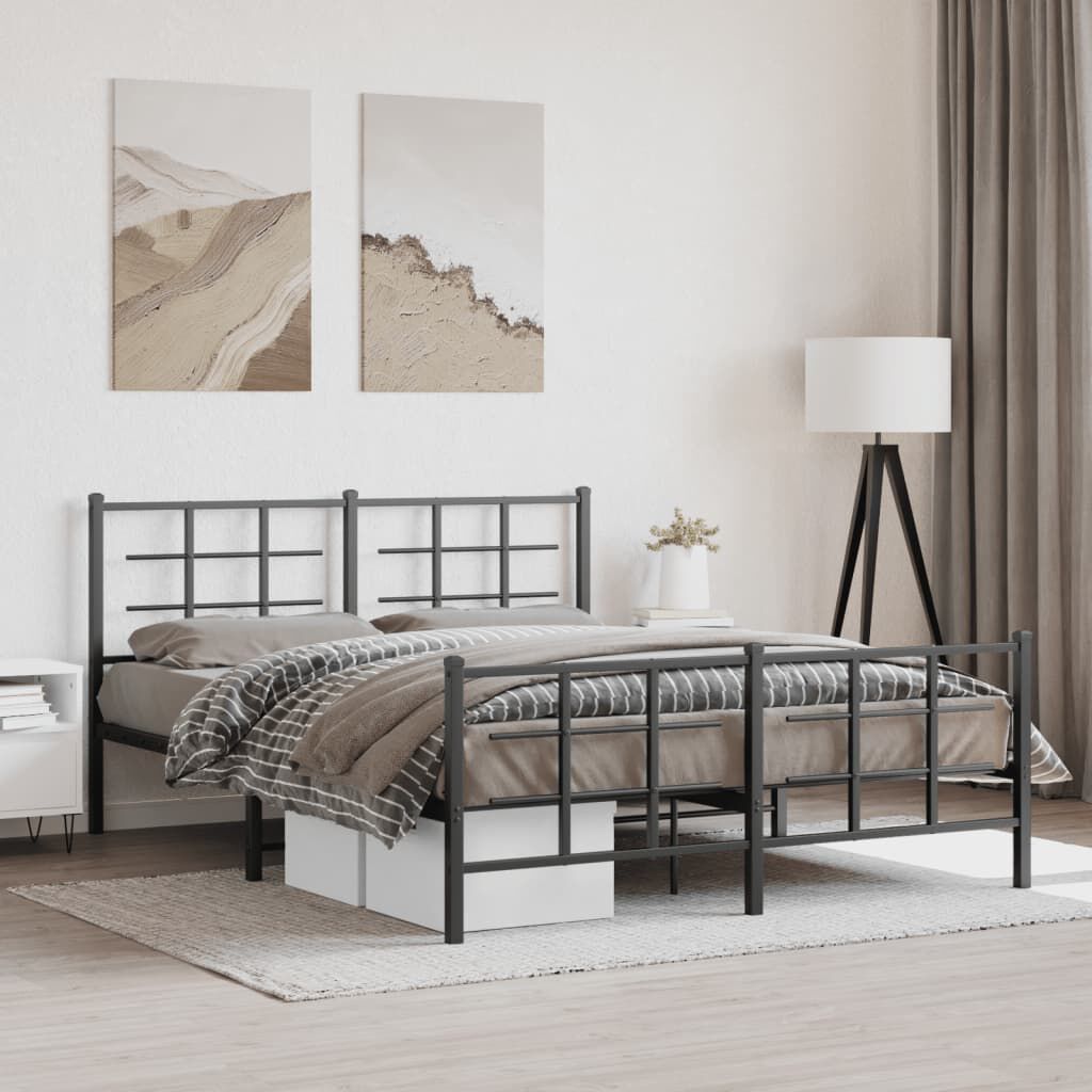 vidaXL Metal Bed Frame without Mattress with Footboard Black 150x200cm