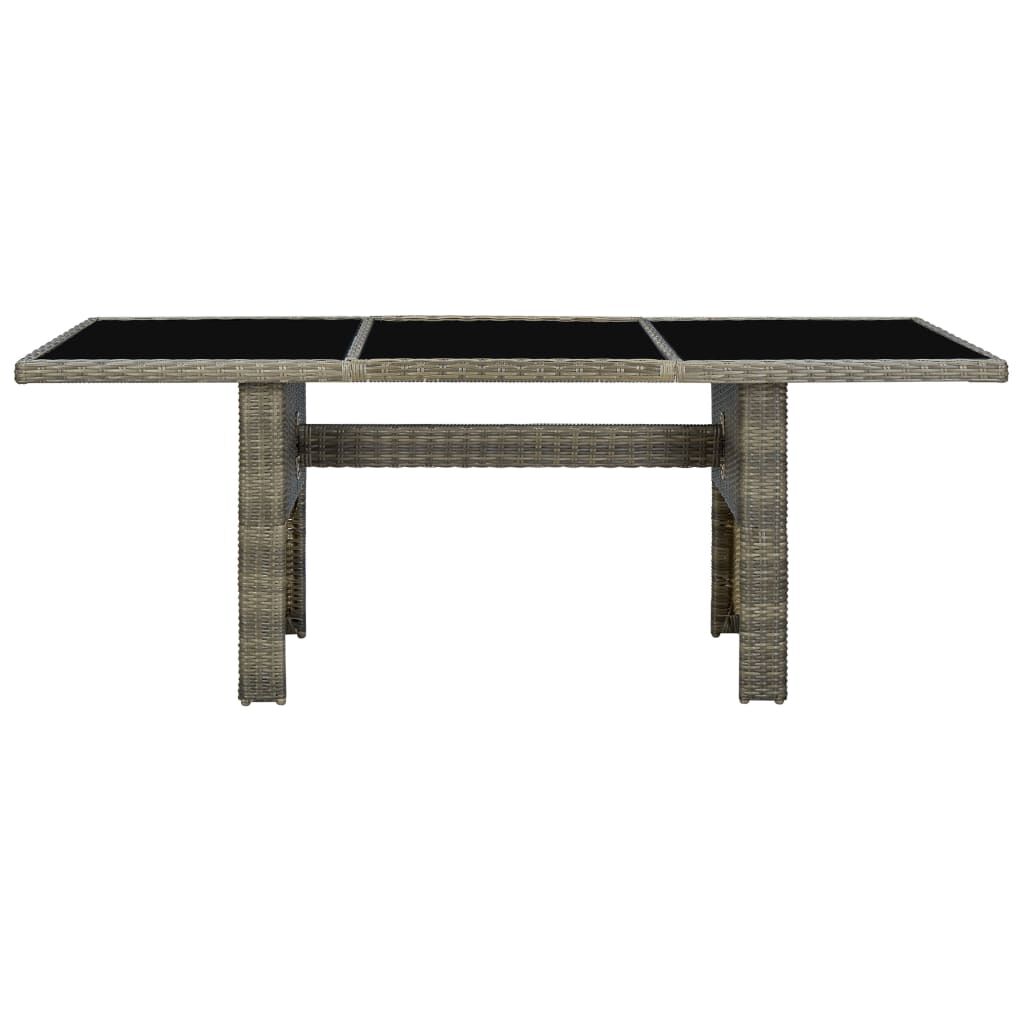 vidaXL Garden Table Brown Poly Rattan and Tempered Glass