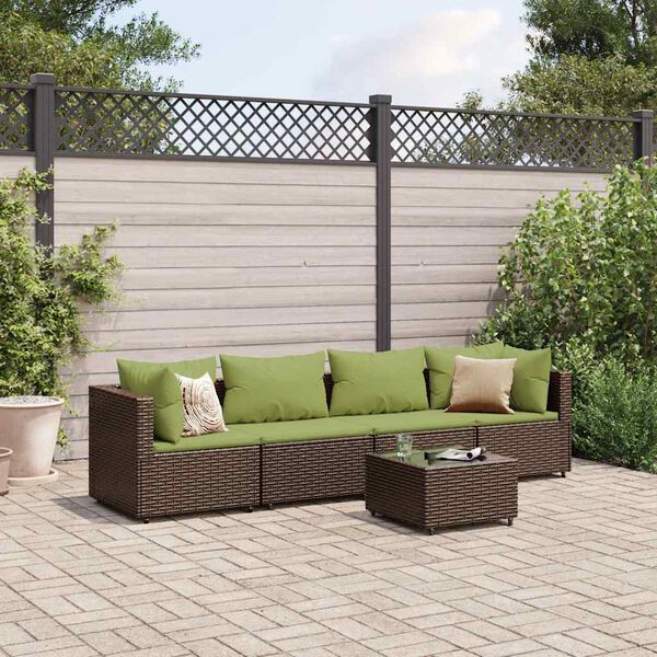 vidaXL 5 Piece Garden Lounge Set with Cushions Brown Poly Rattan