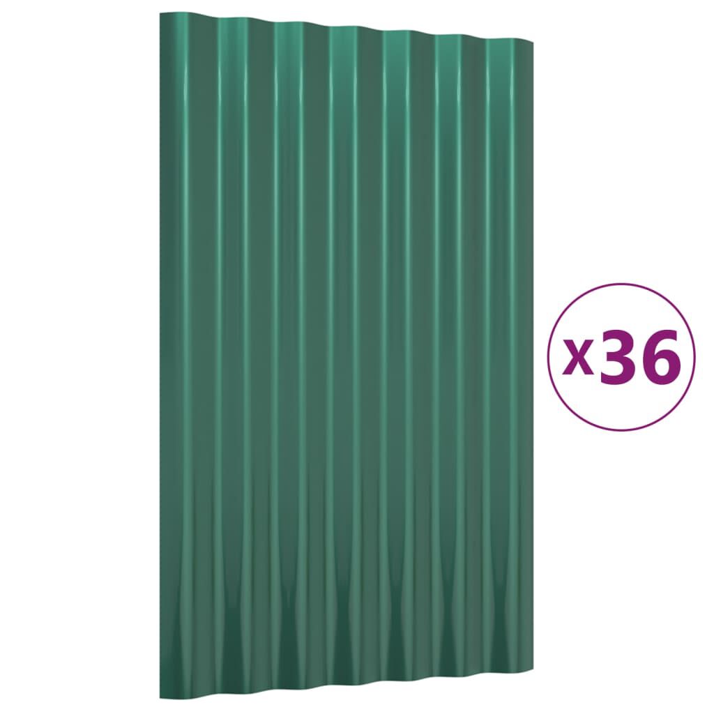 vidaXL Roof Panels 36 pcs Powder-coated Steel Green 60x36 cm