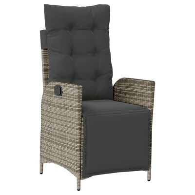vidaXL 3 Piece Bistro Set with Cushions Grey Poly Rattan