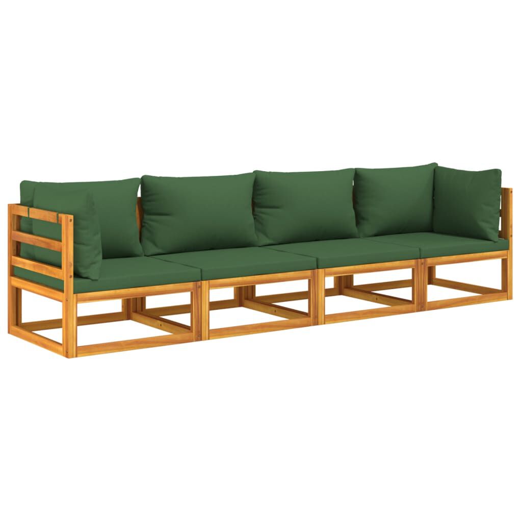 vidaXL 4 Piece Garden Lounge Set with Green Cushions Solid Wood