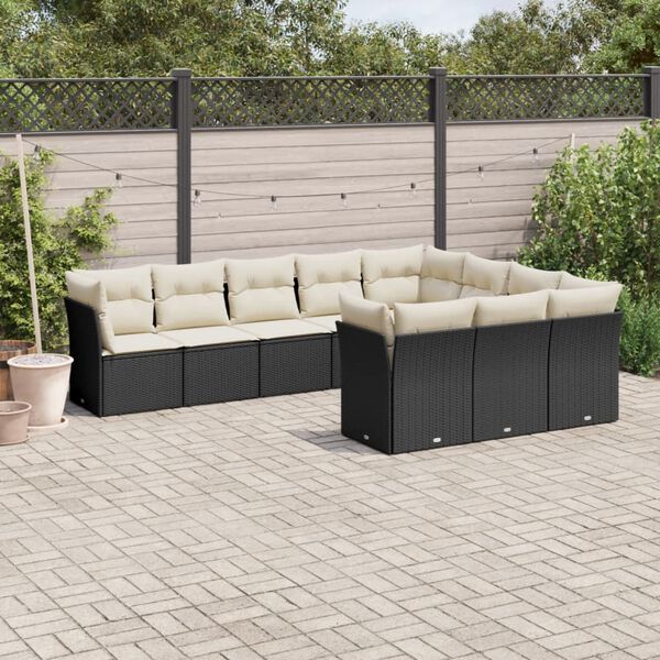 vidaXL 10 Piece Garden Sofa Set with Cushions Black Poly Rattan
