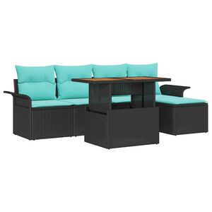 vidaXL Garden Sofa Set with Storage 6 pcs Black Poly rattan