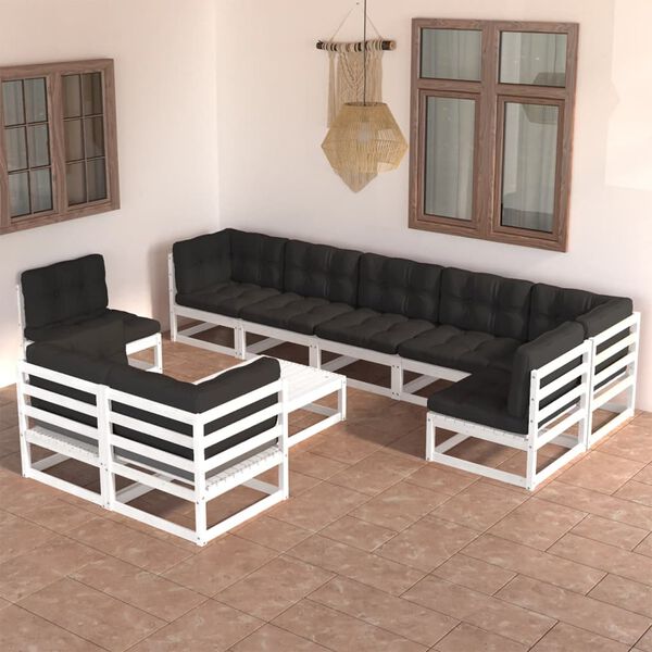 vidaXL 10 Piece Garden Lounge Set with Cushions Solid Pinewood