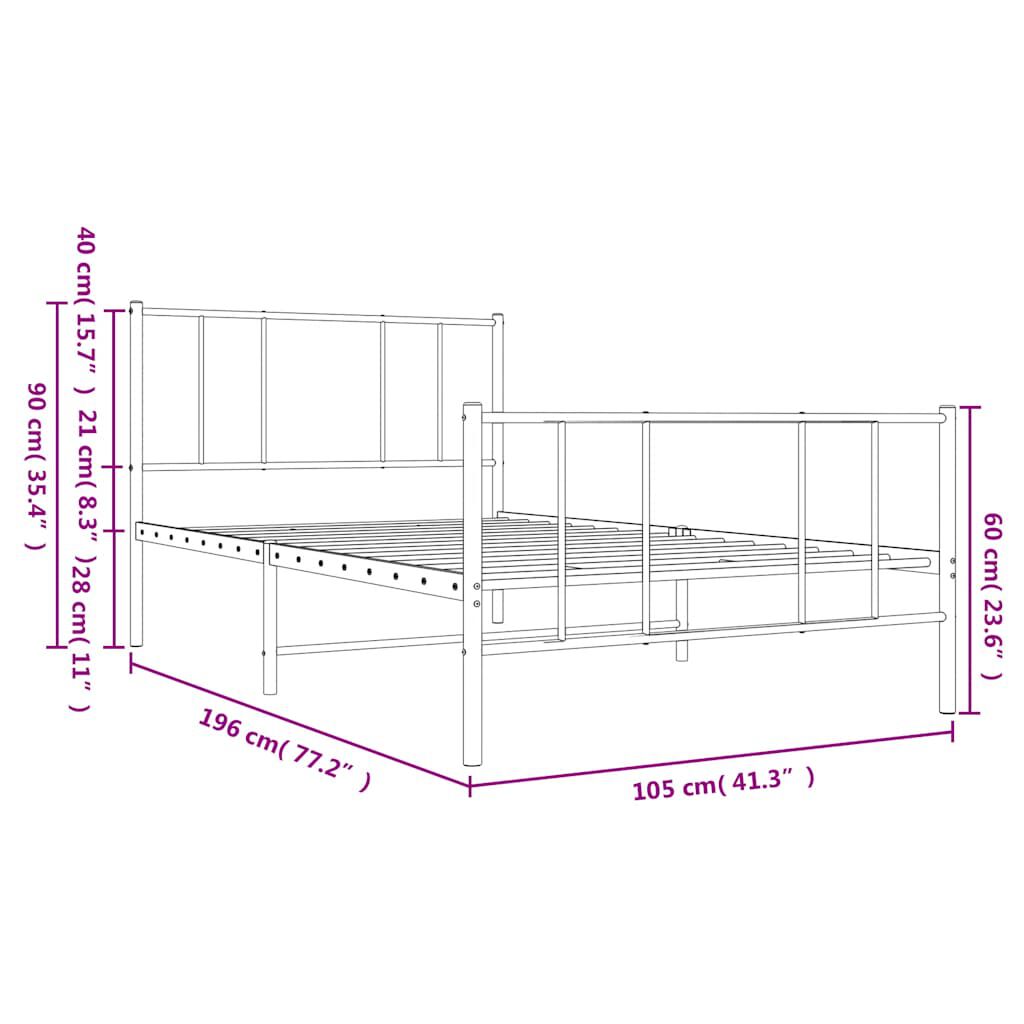 vidaXL Metal Bed Frame without Mattress with Footboard Black 100x190cm