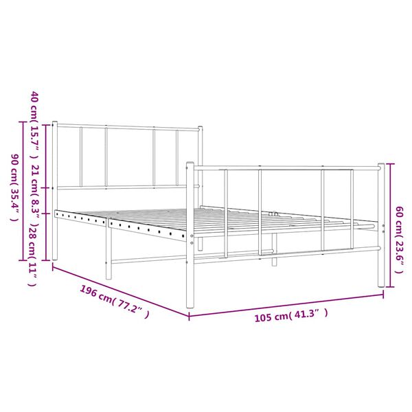 vidaXL Metal Bed Frame without Mattress with Footboard Black 100x190cm