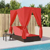 vidaXL Double Sun Lounger with Roof and Curtains Brown Poly Rattan