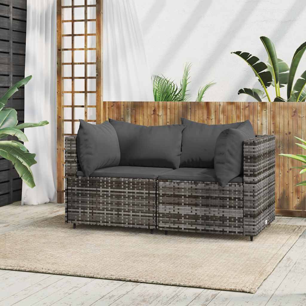 vidaXL Garden Corner Sofas with Cushions 2 pcs Grey Poly Rattan