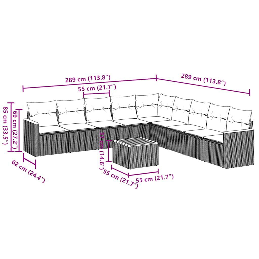 vidaXL 10 Piece Garden Sofa Set with Cushions Black Poly Rattan