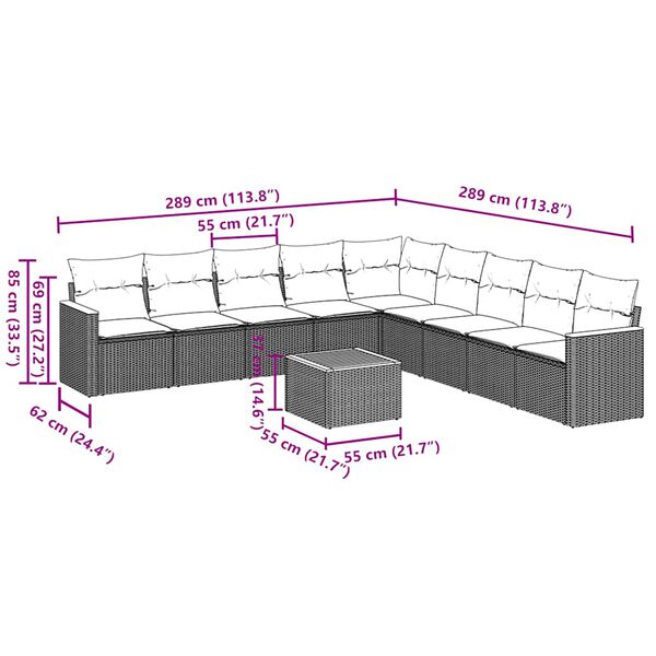 vidaXL 10 Piece Garden Sofa Set with Cushions Black Poly Rattan