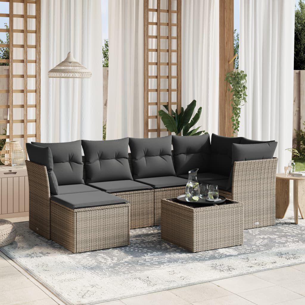 vidaXL 6 Piece Garden Sofa Set with Cushions Grey Poly Rattan