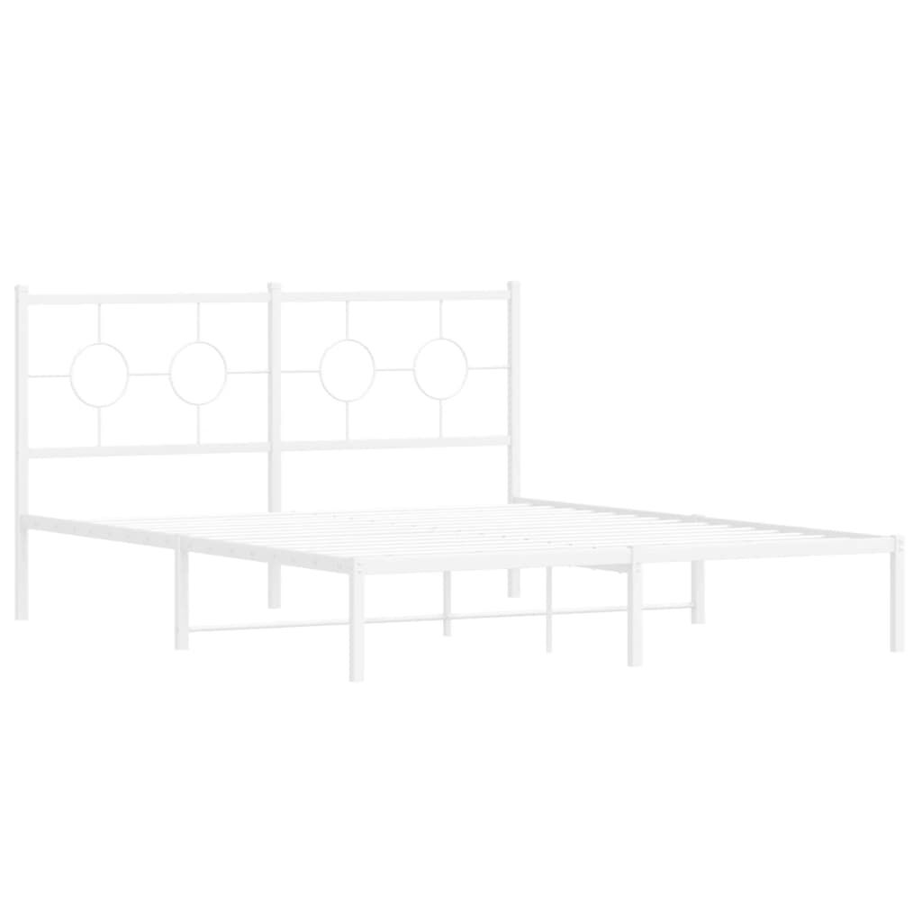 vidaXL Metal Bed Frame without Mattress with Headboard White 150x200cm