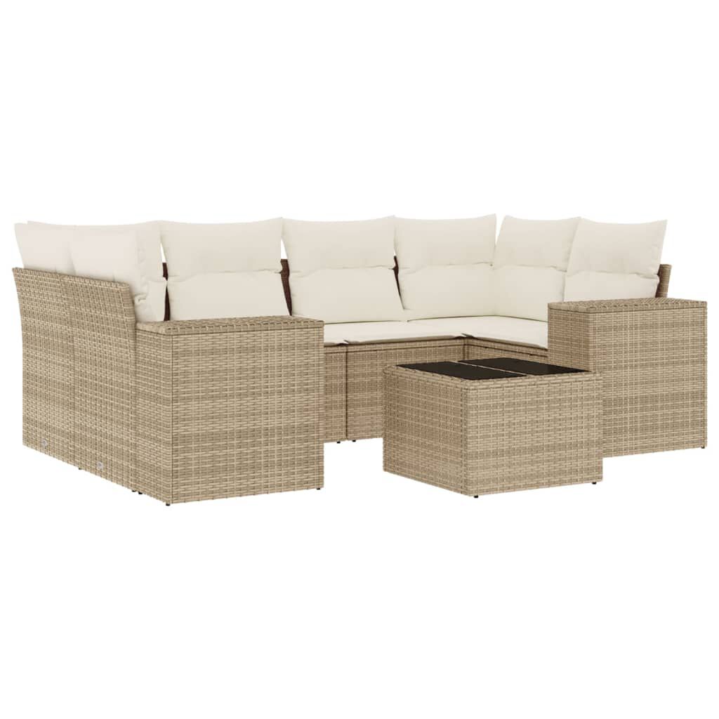 vidaXL 7 Piece Garden Sofa Set with Cushions Beige Poly Rattan