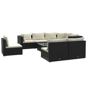 vidaXL 9 Piece Garden Lounge Set with Cushions Poly Rattan Black