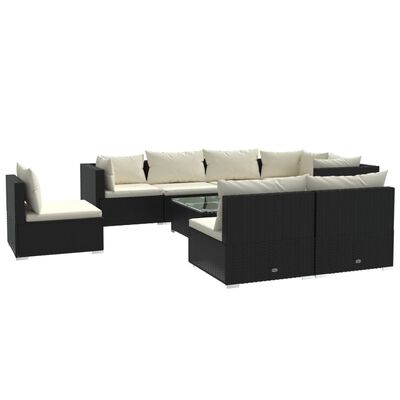 vidaXL 9 Piece Garden Lounge Set with Cushions Poly Rattan Black