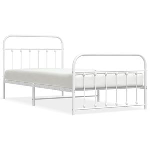 vidaXL Metal Bed Frame without Mattress with Footboard White 100x200cm