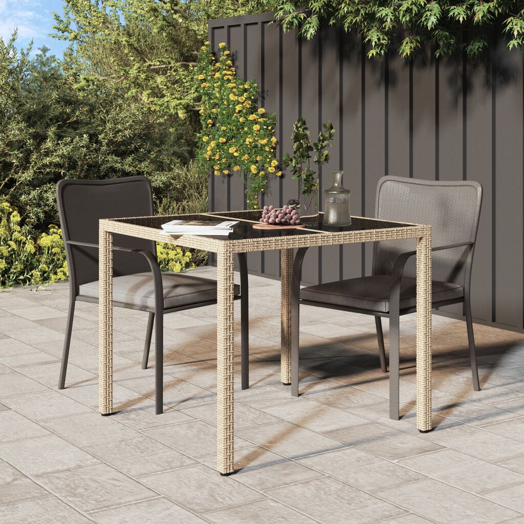 vidaXL Garden Dining Table Beige 90x90x75 cm Poly Rattan