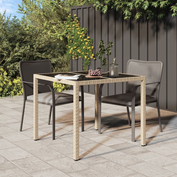 vidaXL Garden Dining Table Beige 90x90x75 cm Poly Rattan