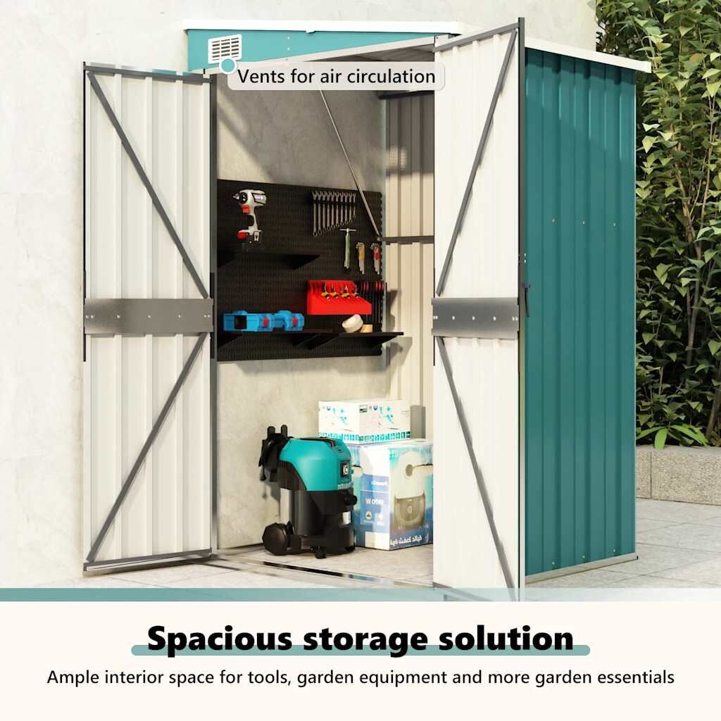 vidaXL Wall-mounted Garden Shed Green 118x100x178 cm Galvanised Steel