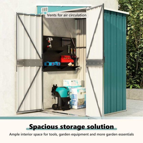 vidaXL Wall-mounted Garden Shed Green 118x100x178 cm Galvanised Steel