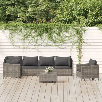 vidaXL 7 Piece Garden Lounge Set with Cushions Grey Poly Rattan