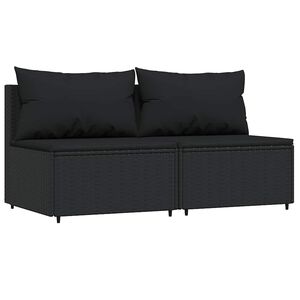 vidaXL Garden Middle Sofas with Cushions 2 pcs Black Poly Rattan