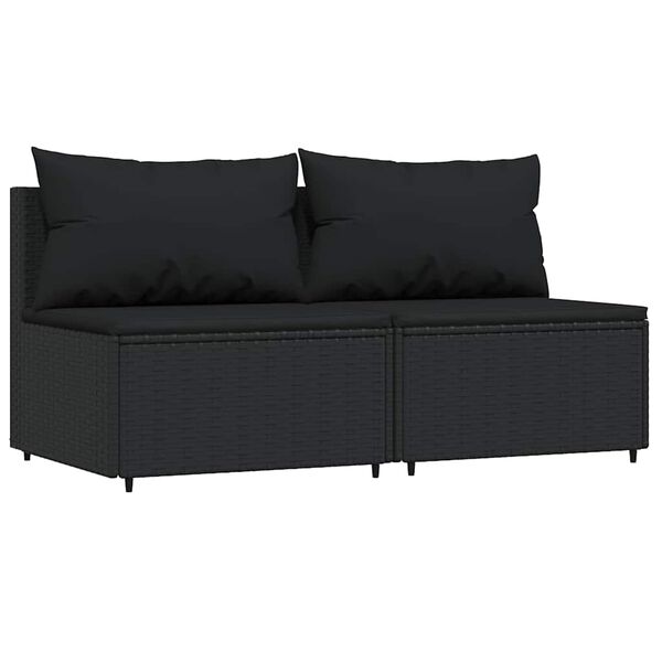 vidaXL Garden Middle Sofas with Cushions 2 pcs Black Poly Rattan