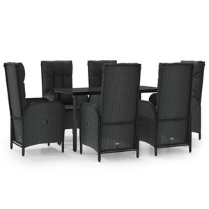 vidaXL 7 Piece Garden Dining Set with Cushions Black Poly Rattan