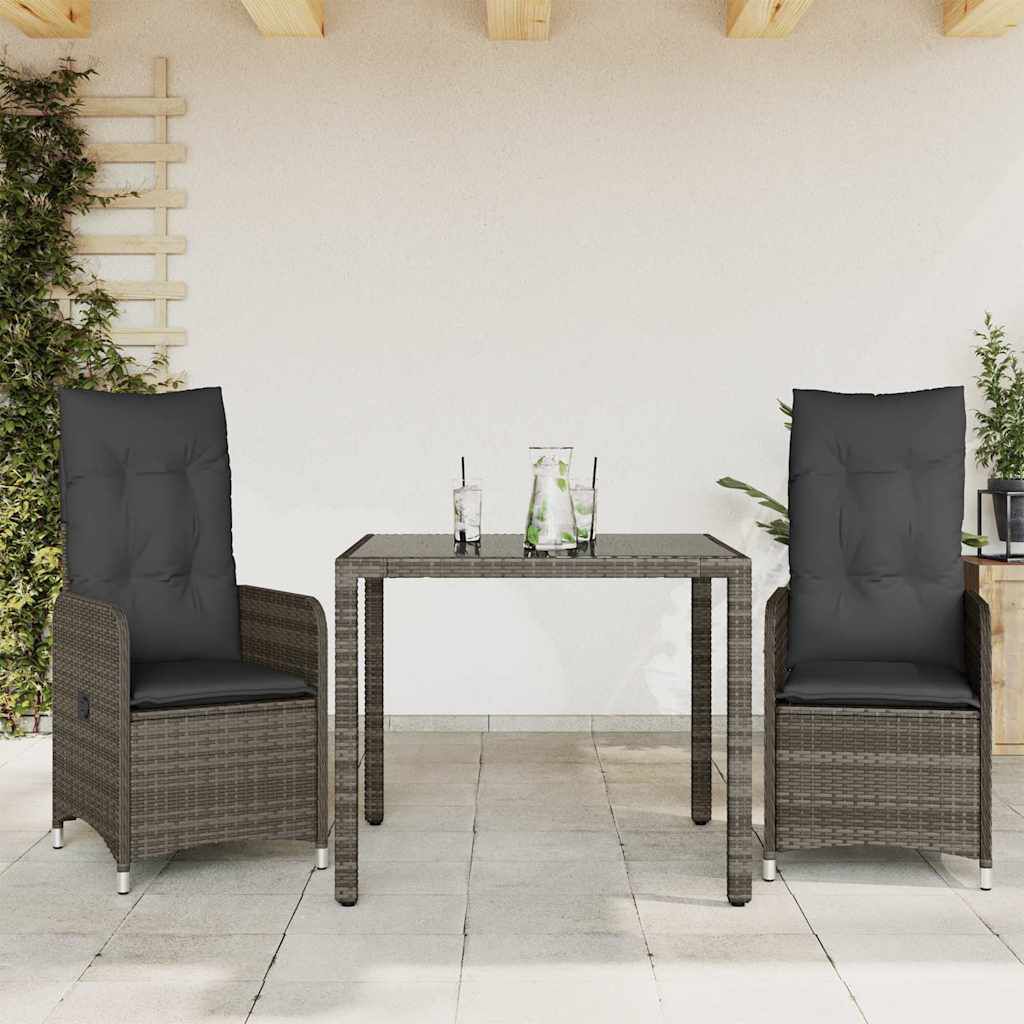 vidaXL 5 Piece Garden Bistro Set with Cushions Grey Poly Rattan