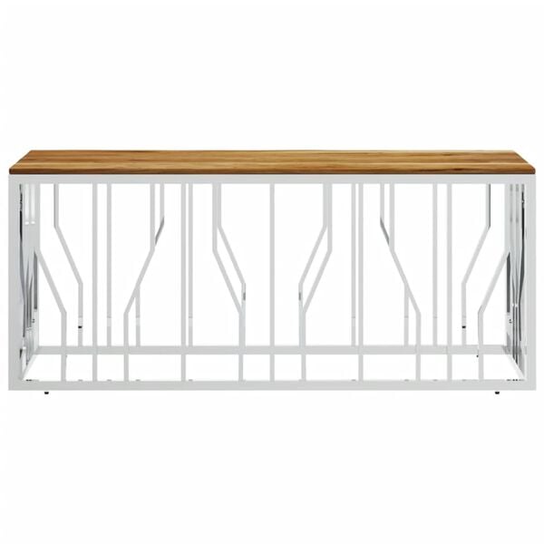 vidaXL Coffee Table Silver Stainless Steel and Solid Wood Acacia