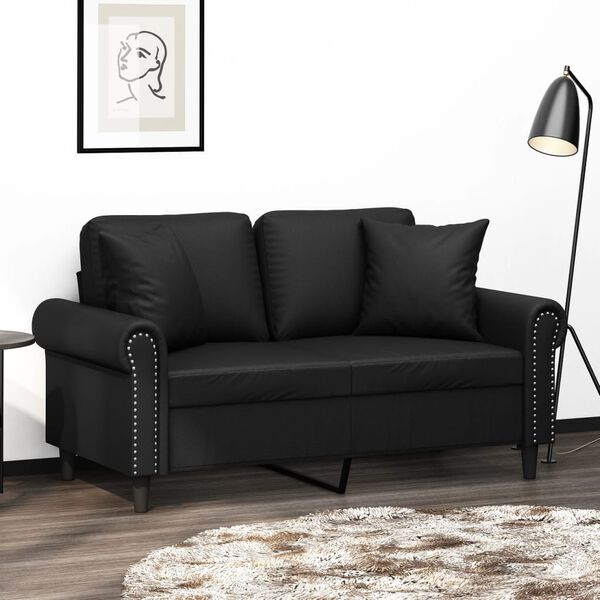 vidaXL 2-Seater Sofa with Throw Pillows Black 120 cm Faux Leather