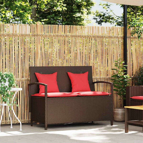 vidaXL Garden Storage Bench with Cushion Brown Poly Rattan