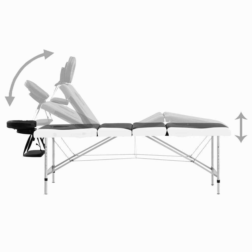 vidaXL 4-Zone Foldable Massage Table Aluminium Black and White