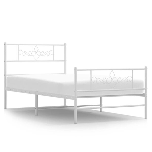 vidaXL Metal Bed Frame without Mattress with Footboard White 100x190cm
