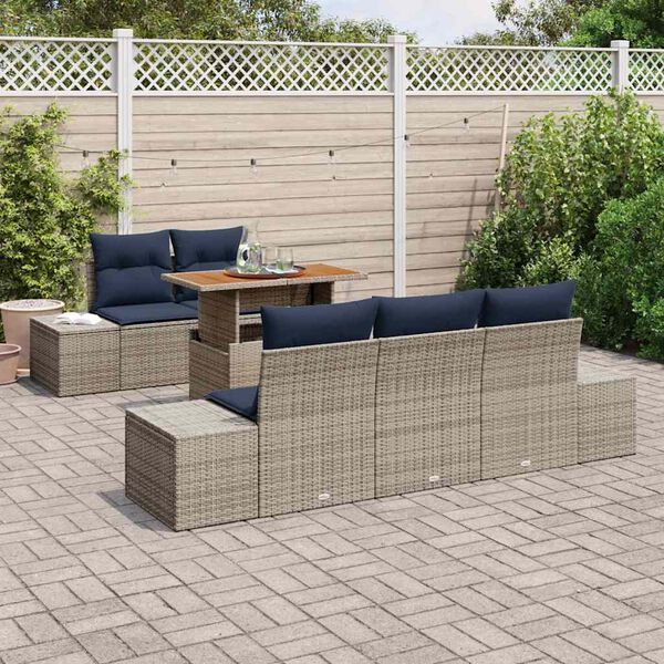 vidaXL Garden Dining Set with Cushion 6 pcs Grey and Navy