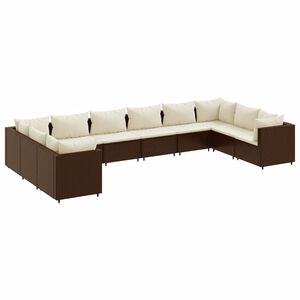 vidaXL 10 Piece Garden Lounge Set with Cushions Brown Poly Rattan