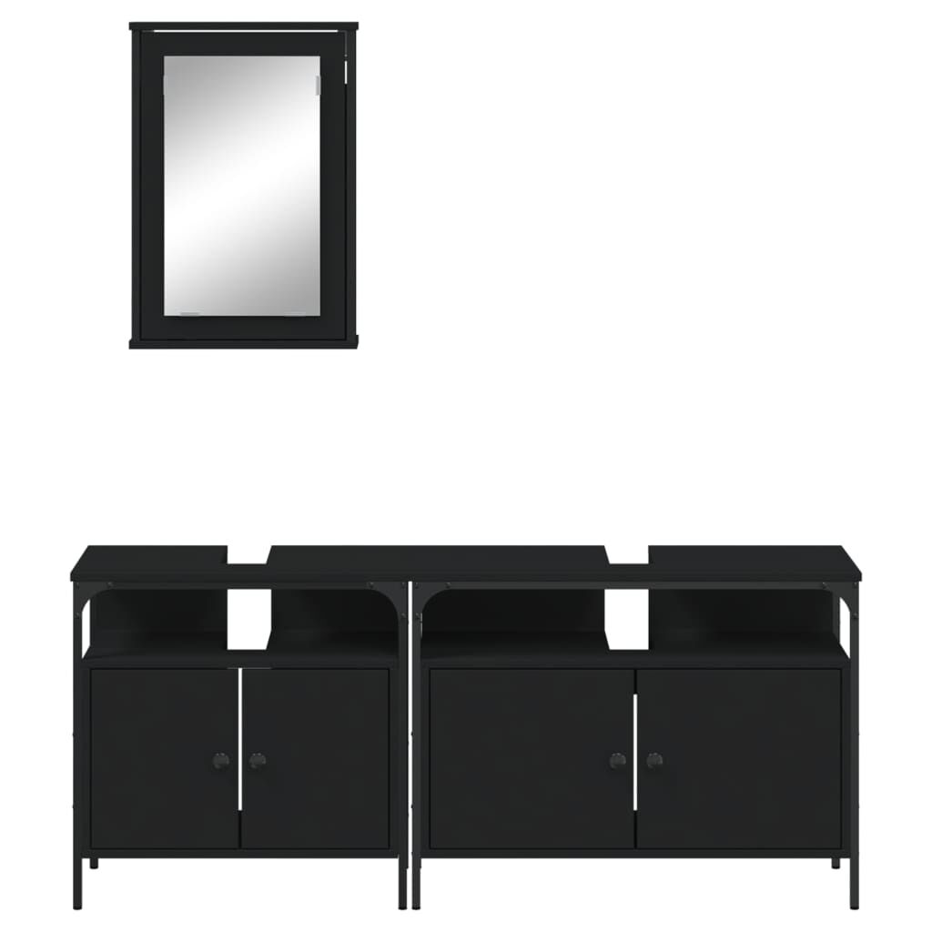 vidaXL 3 Piece Bathroom Furniture Set Black Engineered Wood