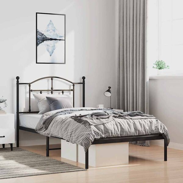 vidaXL Metal Bed Frame without Mattress with Headboard Black 100x200cm