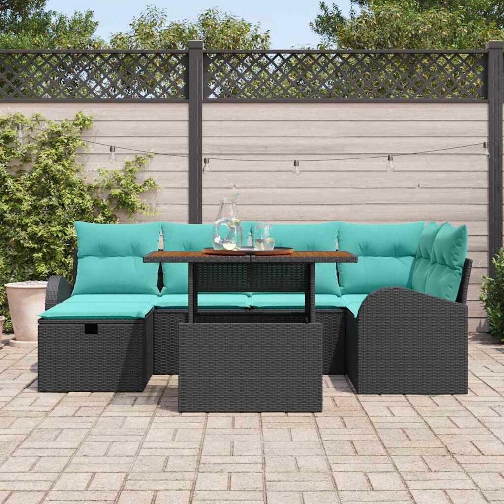 vidaXL Garden Sofa Set Height-Adjustable 7 pcs Black Poly Rattan