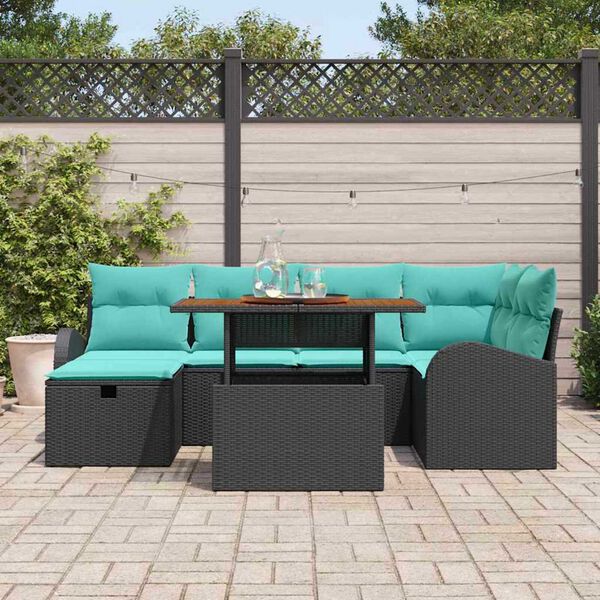 vidaXL Garden Sofa Set Height-Adjustable 7 pcs Black Poly Rattan