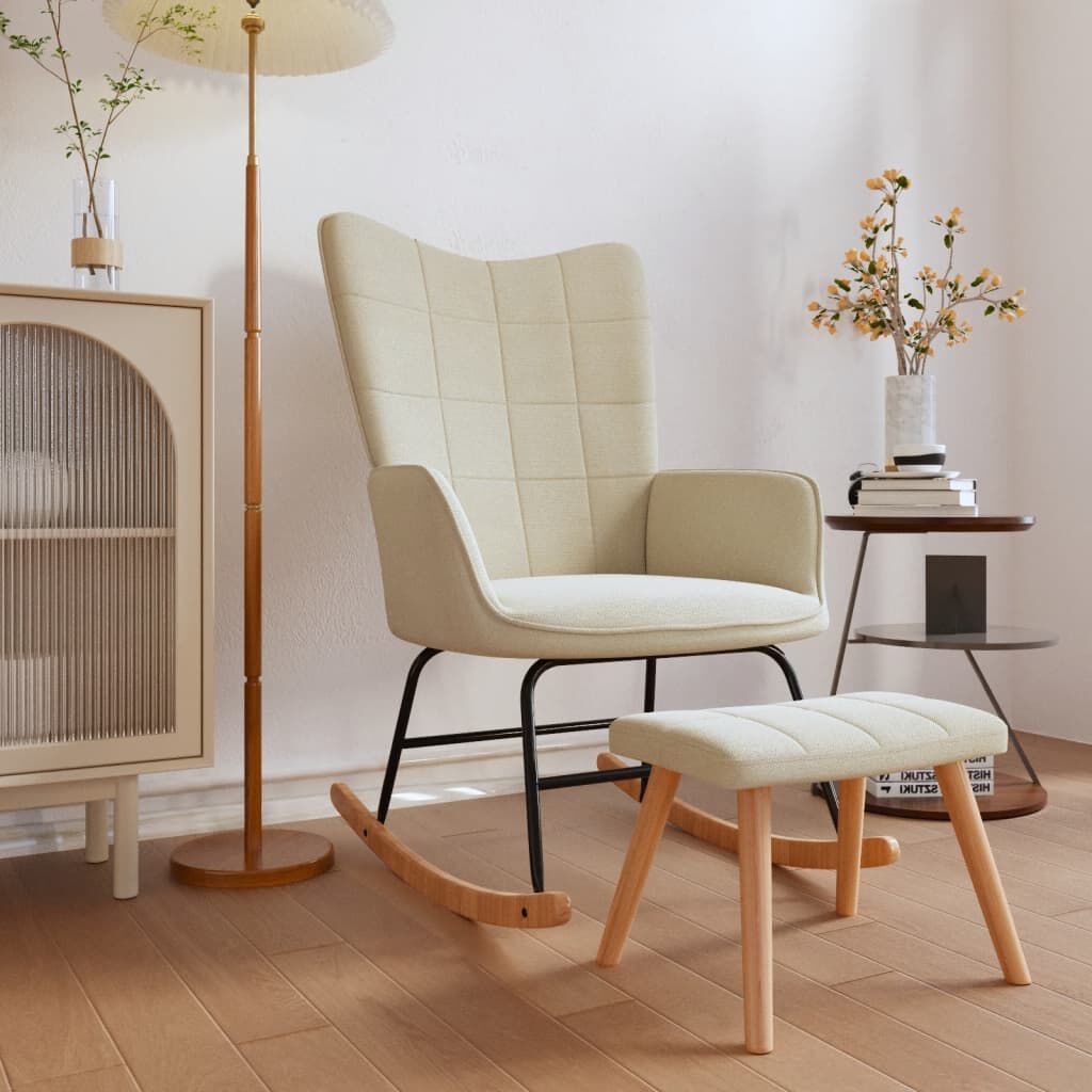 vidaXL Rocking Chair with a Stool Cream Fabric