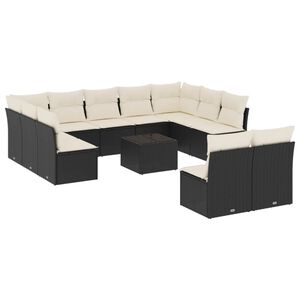 vidaXL 12 Piece Garden Sofa Set with Cushions Black Poly Rattan