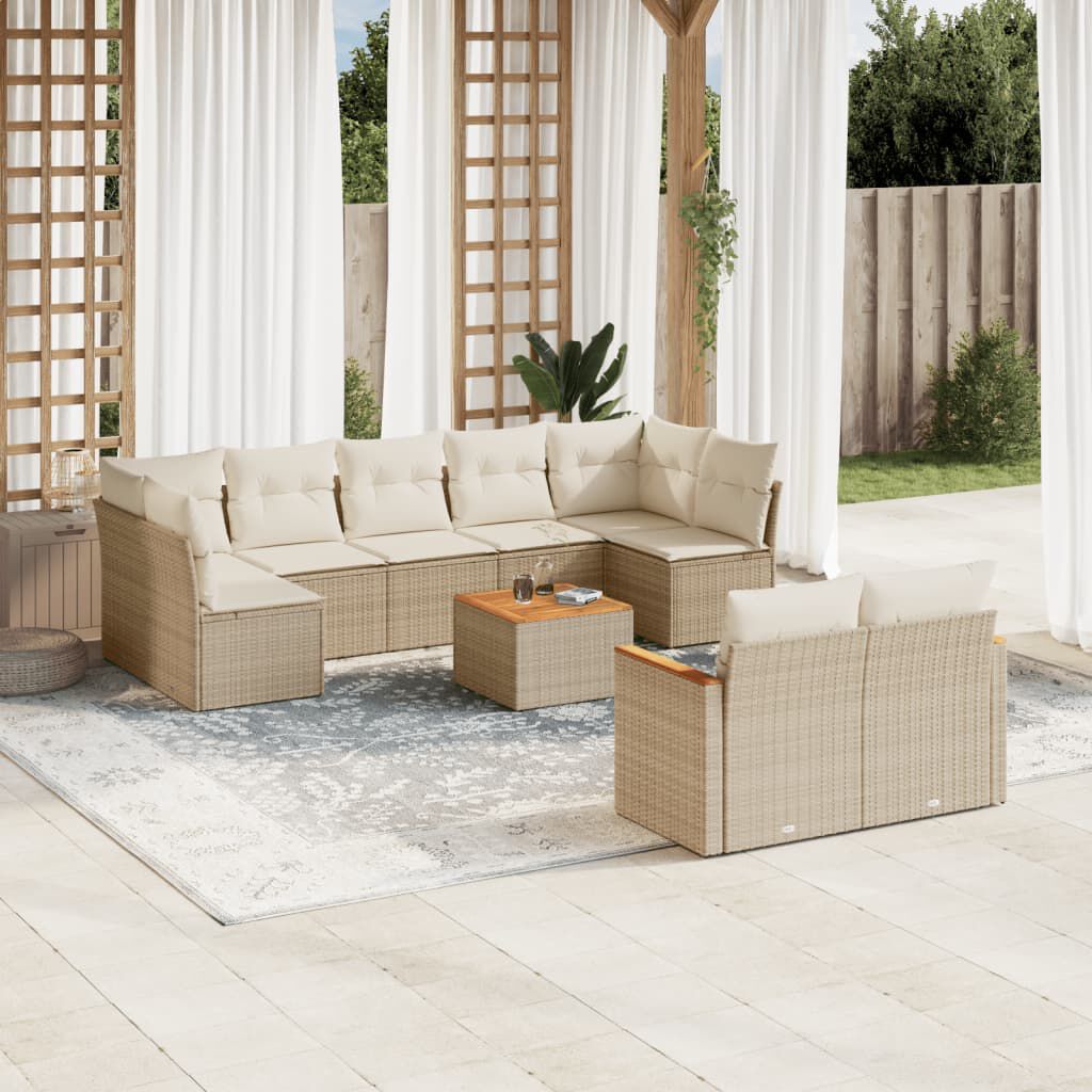 vidaXL 10 Piece Garden Sofa Set with Cushions Beige Poly Rattan