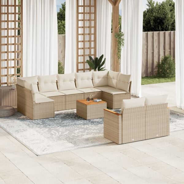 vidaXL 10 Piece Garden Sofa Set with Cushions Beige Poly Rattan